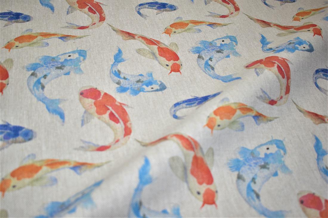Natural Koi Carps Printed Digital Canvas Fabric