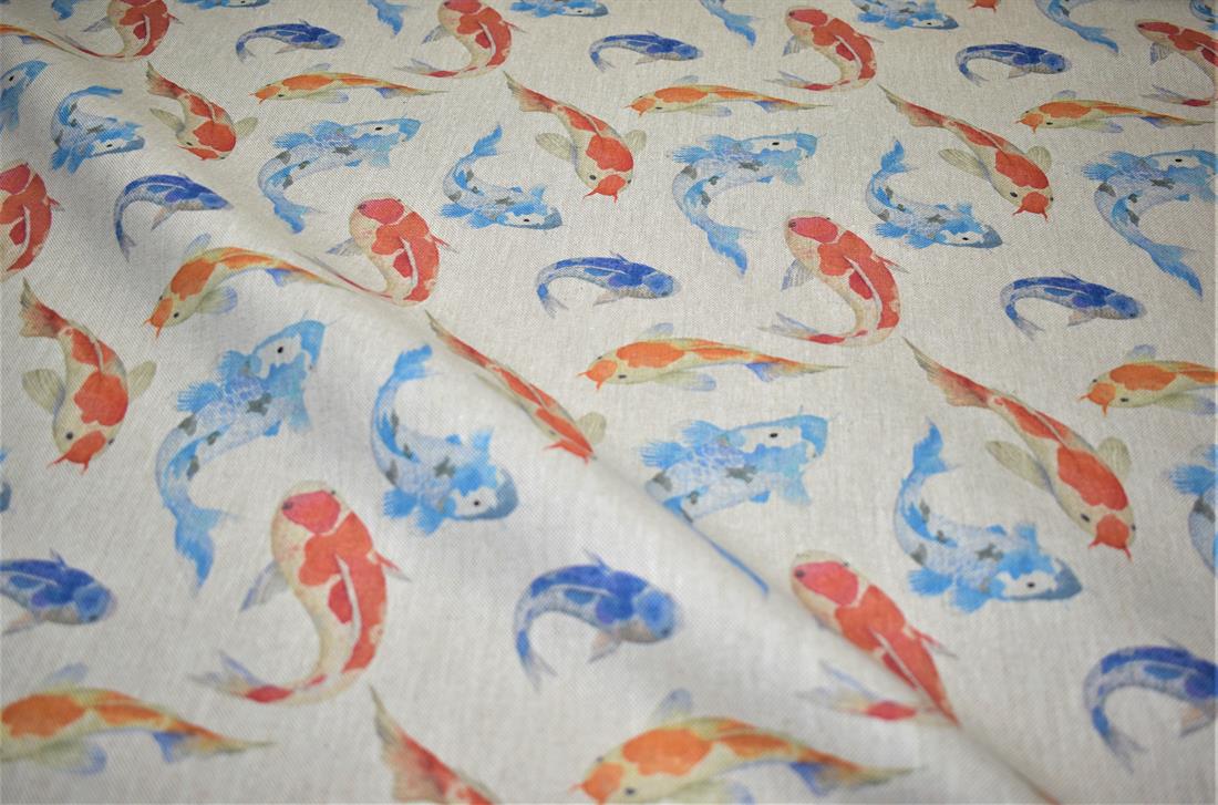 Natural Koi Carps Printed Digital Canvas Fabric