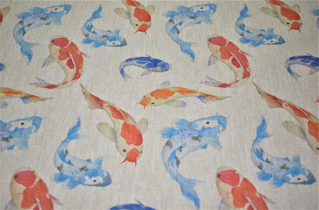 Natural Koi Carps Printed Digital Canvas Fabric