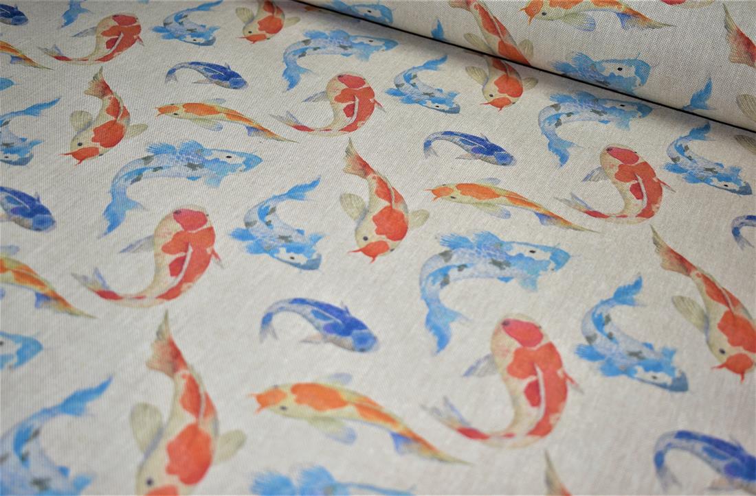 Natural Koi Carps Printed Digital Canvas Fabric