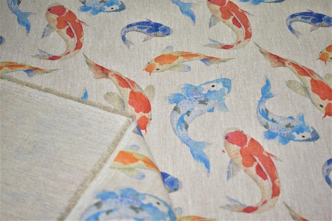 Natural Koi Carps Printed Digital Canvas Fabric