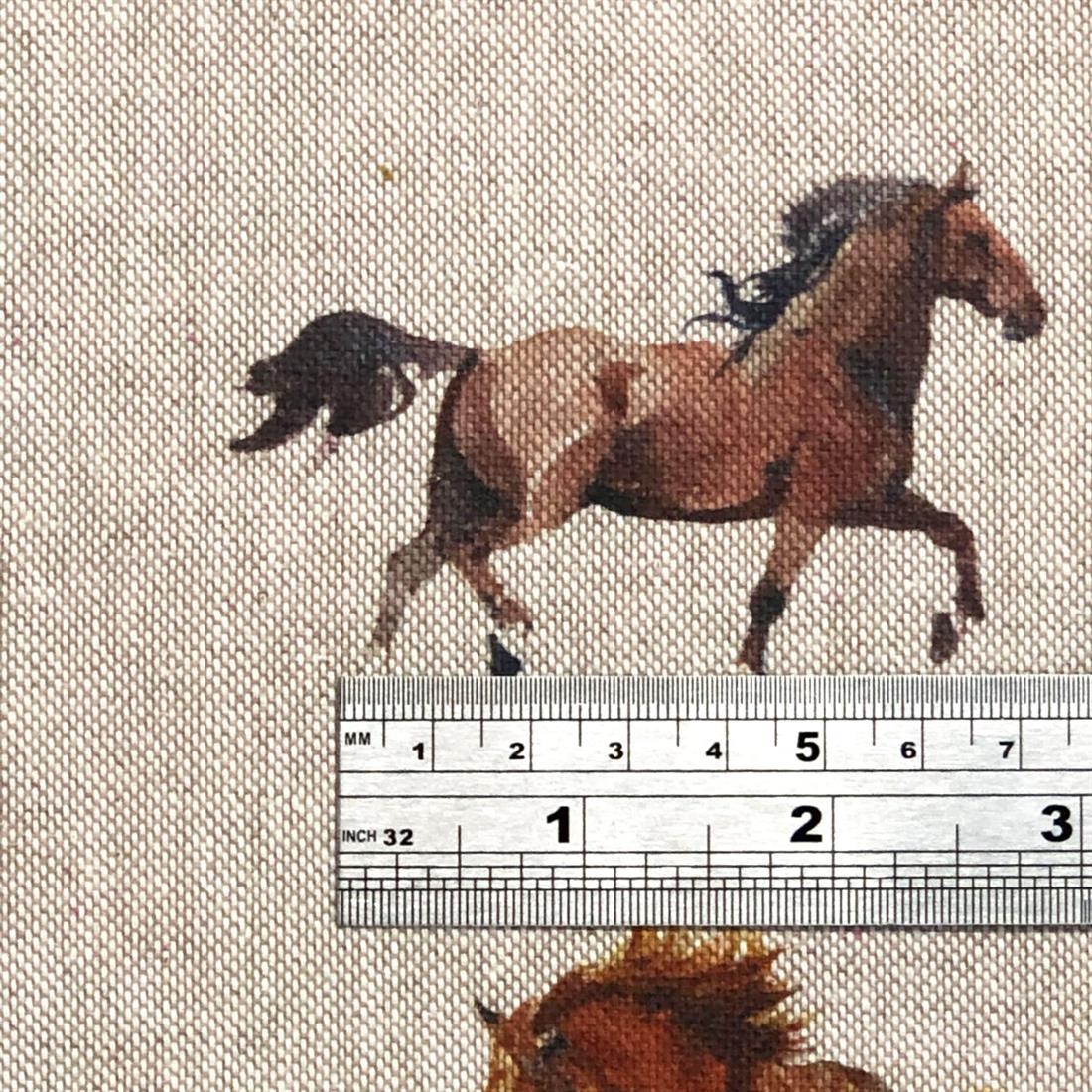 Natural Wild Horses Printed Digital Canvas Fabric