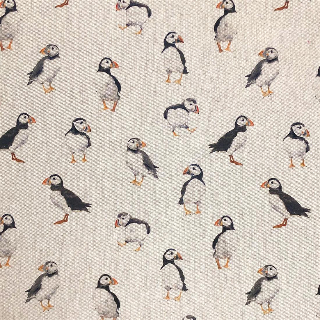 Natural Puffins Printed Digital Canvas Fabric