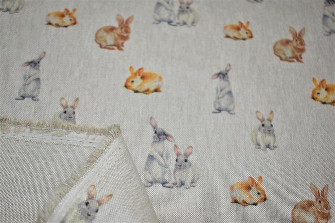 Natural Bunny Rabbits Printed Digital Canvas Fabric