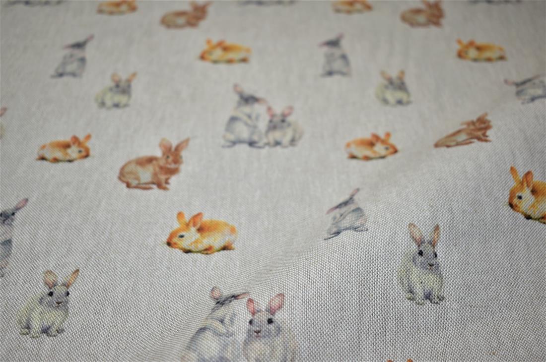 Natural Bunny Rabbits Printed Digital Canvas Fabric