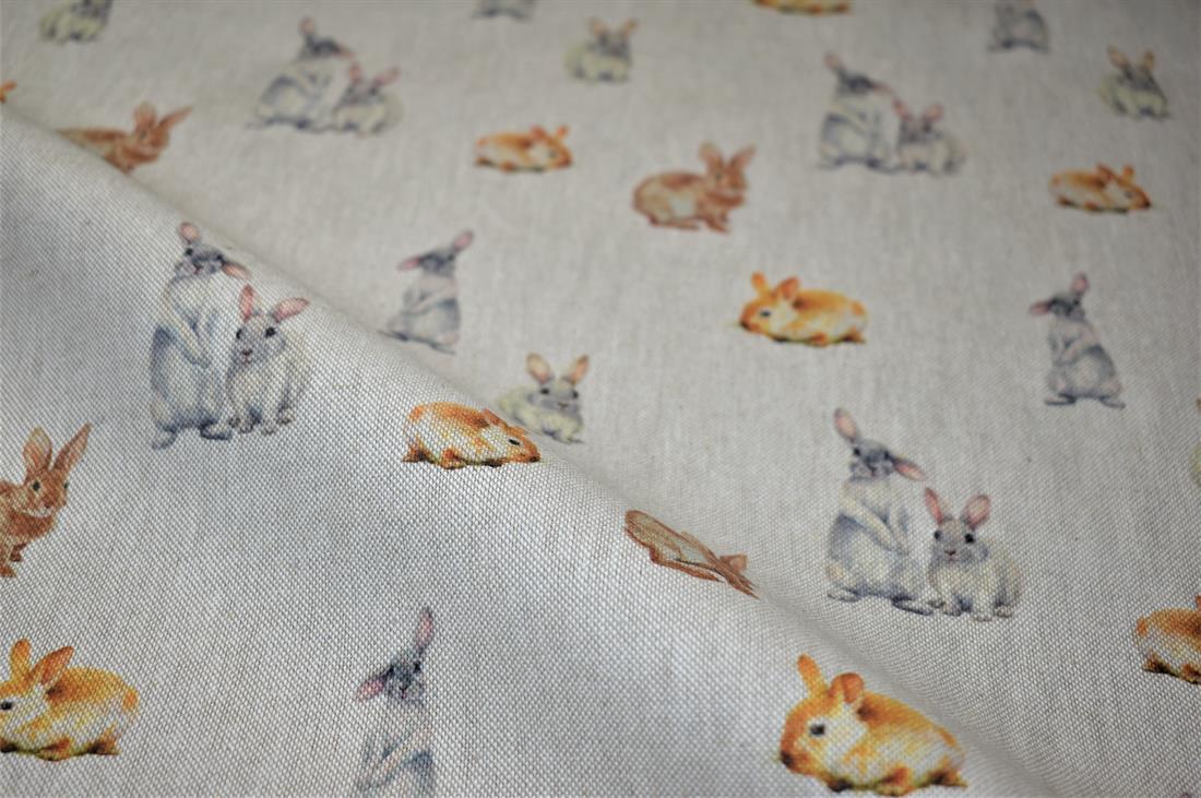 Natural Bunny Rabbits Printed Digital Canvas Fabric