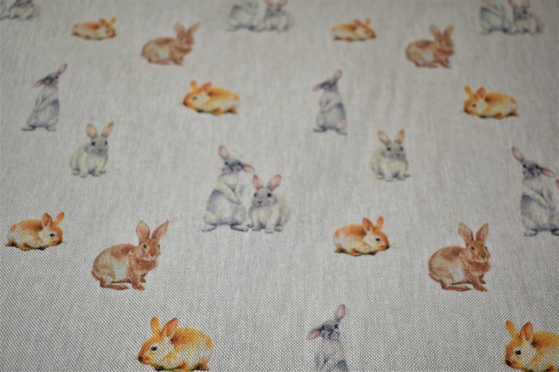 Natural Bunny Rabbits Printed Digital Canvas Fabric