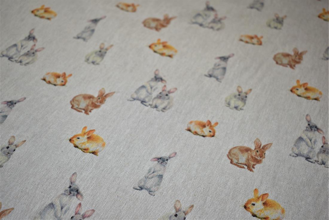 Natural Bunny Rabbits Printed Digital Canvas Fabric