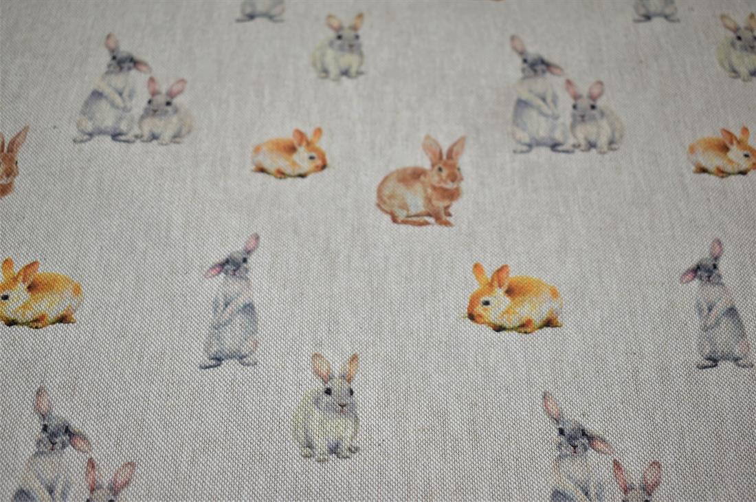 Natural Bunny Rabbits Printed Digital Canvas Fabric