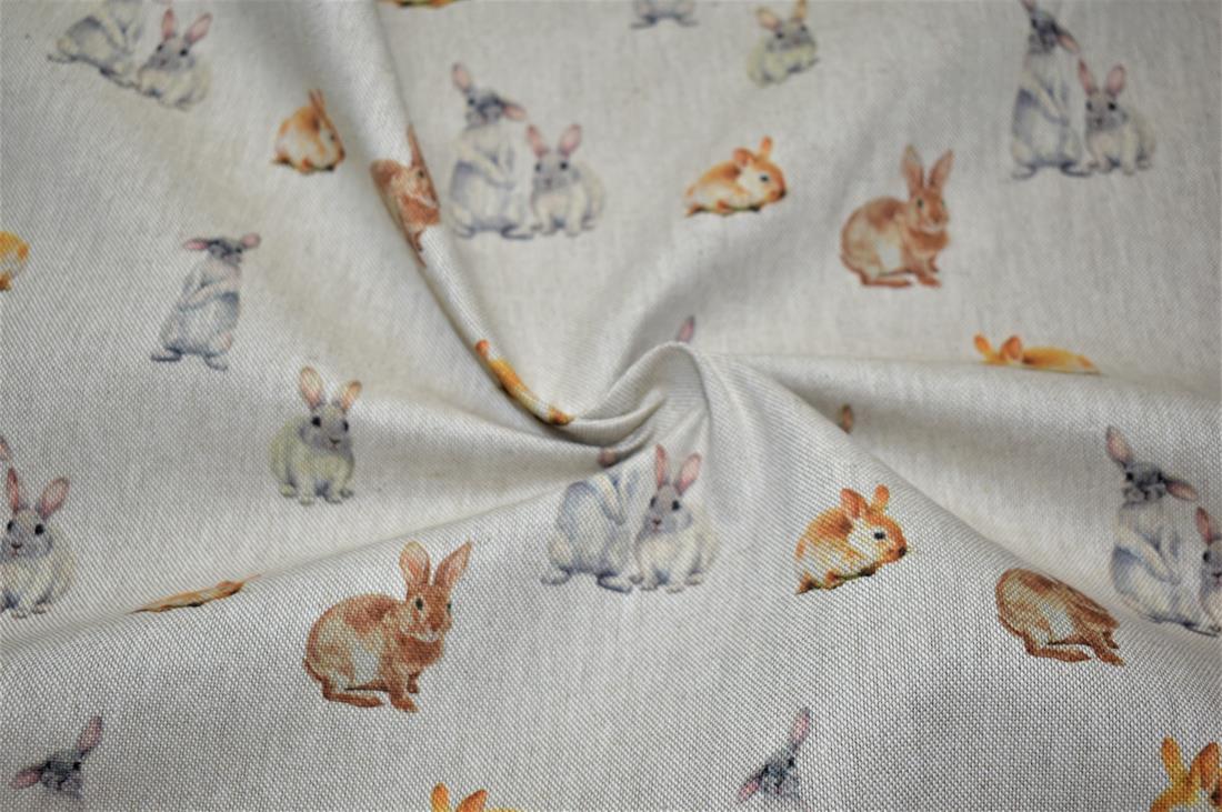 Natural Bunny Rabbits Printed Digital Canvas Fabric