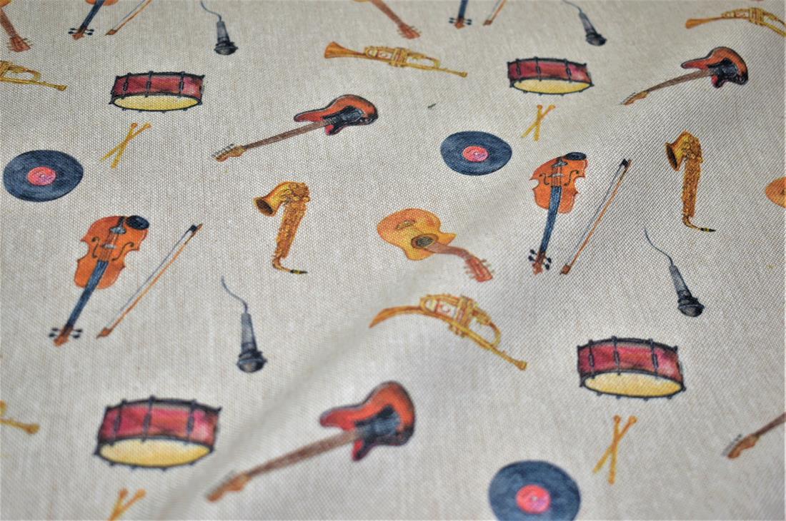 Natural Musical Instruments Printed Digital Canvas Fabric