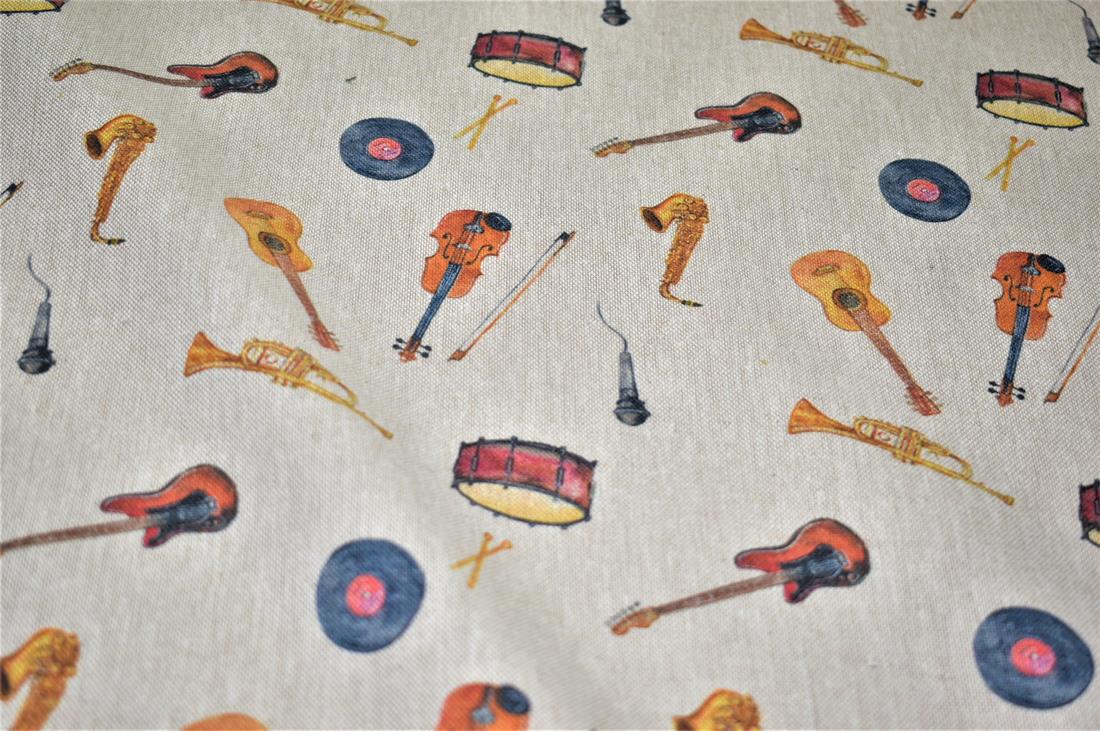 Natural Musical Instruments Printed Digital Canvas Fabric