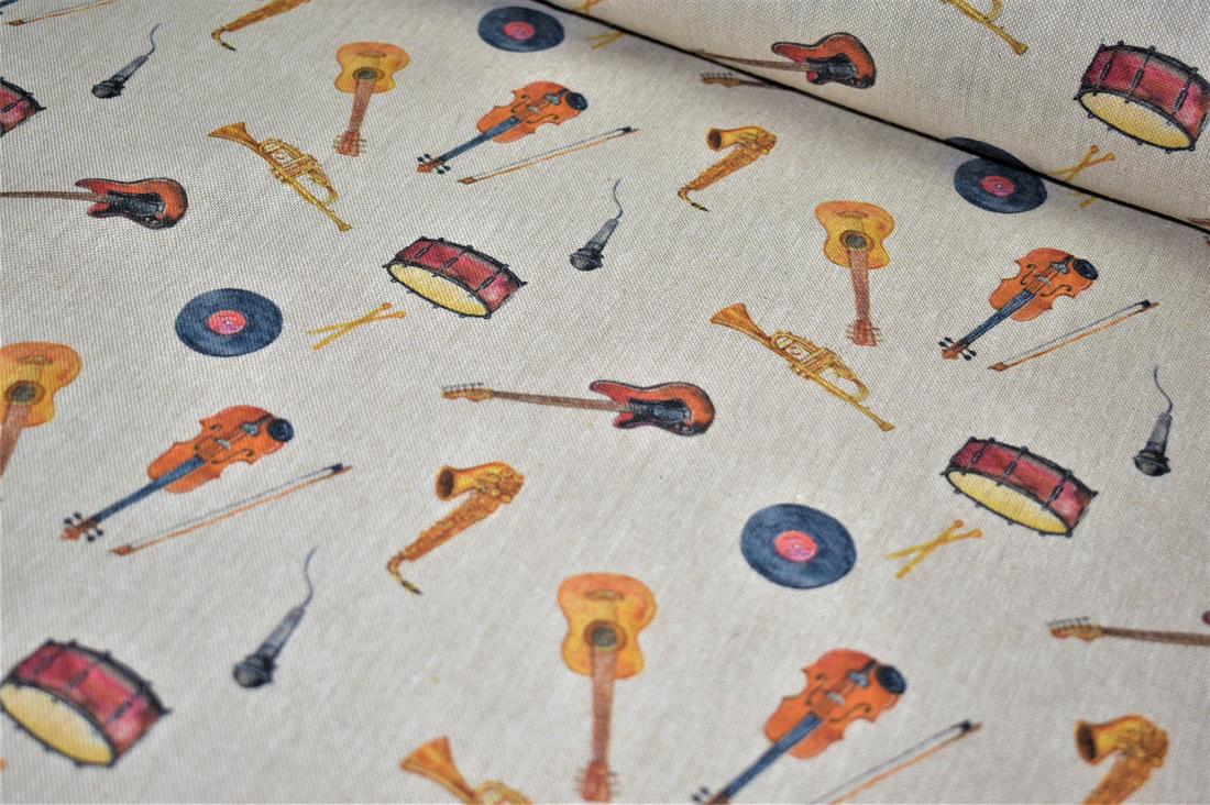 Natural Musical Instruments Printed Digital Canvas Fabric