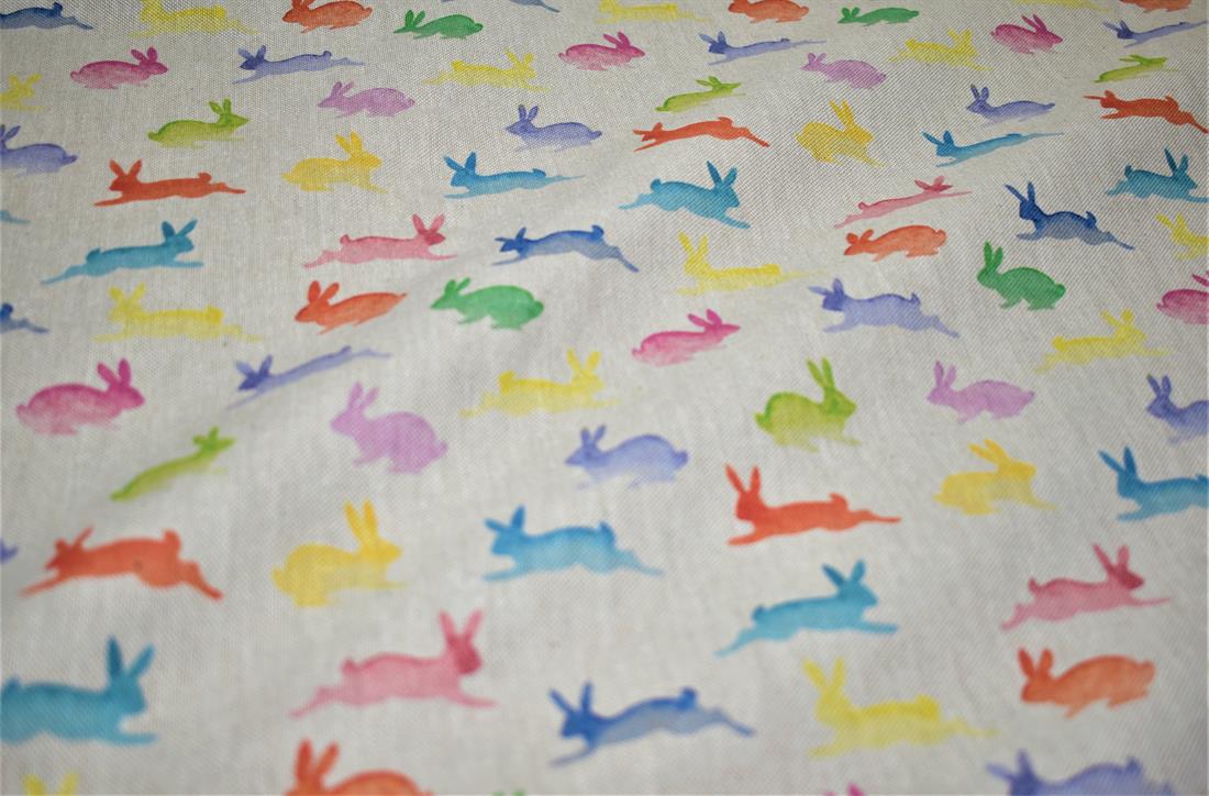 Natural Rainbow Rabbits Printed Digital Canvas Fabric