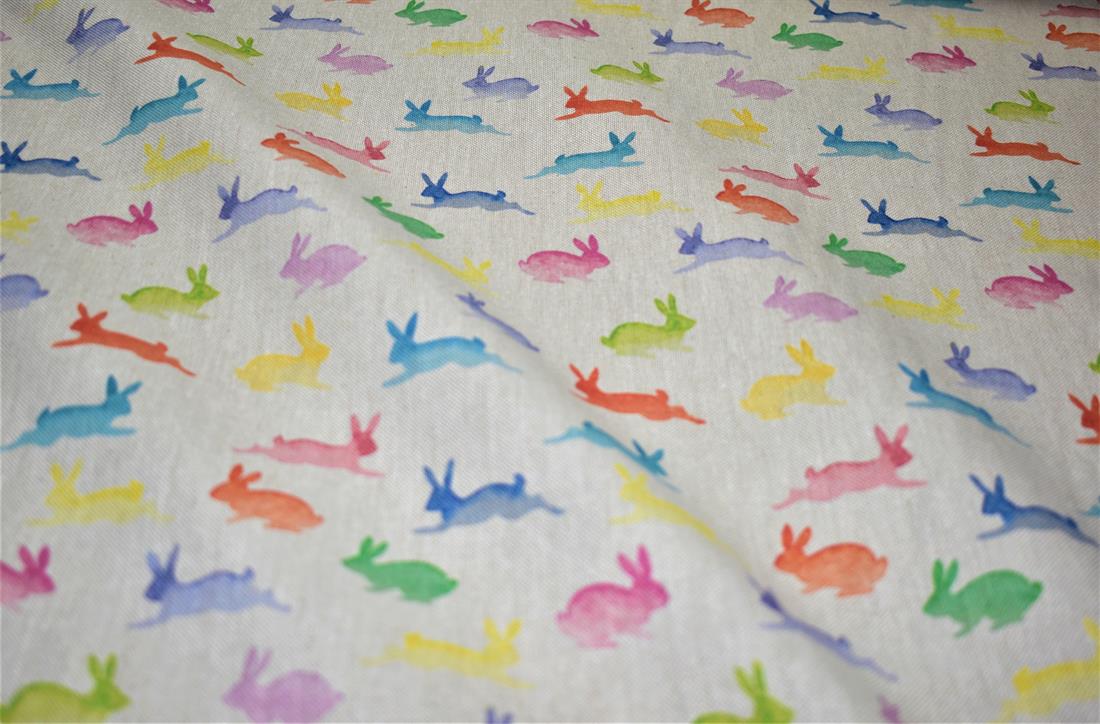 Natural Rainbow Rabbits Printed Digital Canvas Fabric