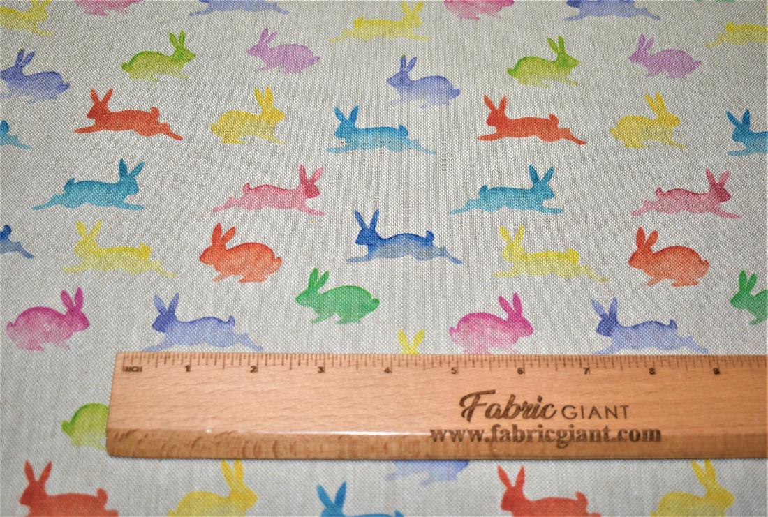 Natural Rainbow Rabbits Printed Digital Canvas Fabric
