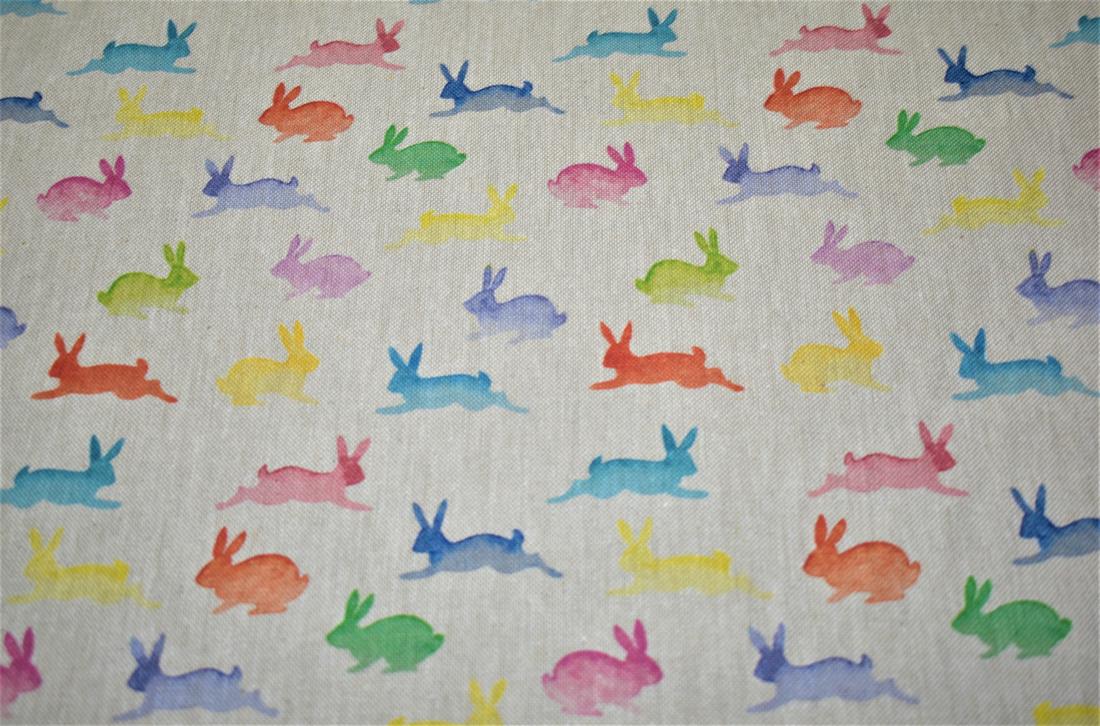 Natural Rainbow Rabbits Printed Digital Canvas Fabric