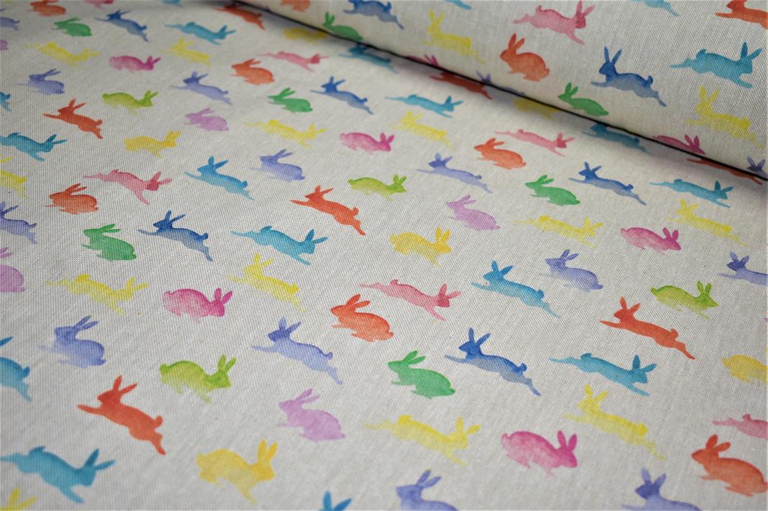 Natural Rainbow Rabbits Printed Digital Canvas Fabric