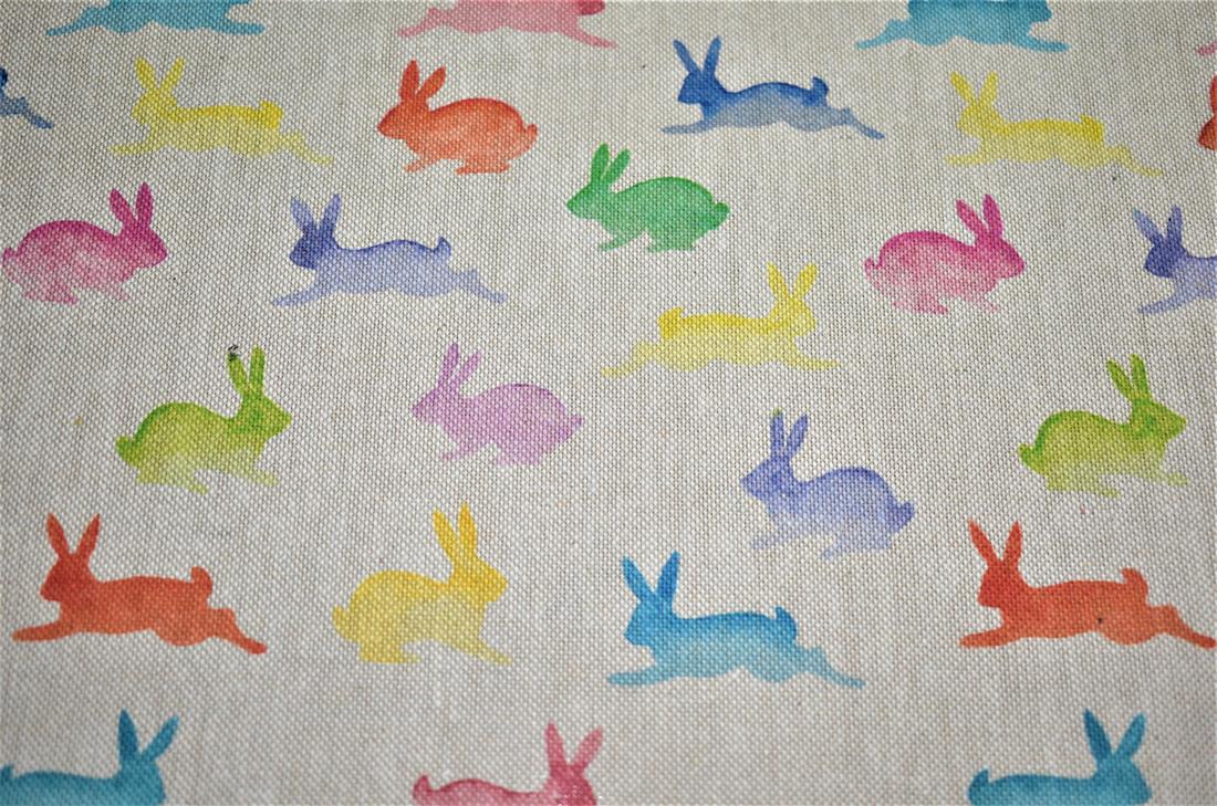 Natural Rainbow Rabbits Printed Digital Canvas Fabric