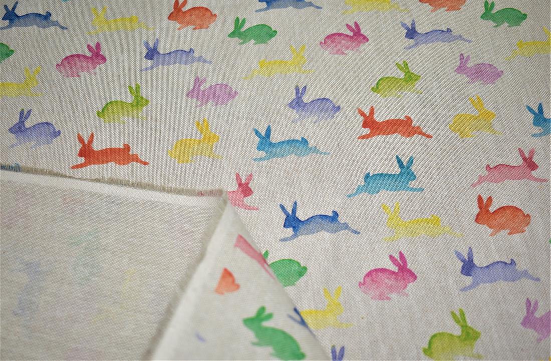 Natural Rainbow Rabbits Printed Digital Canvas Fabric