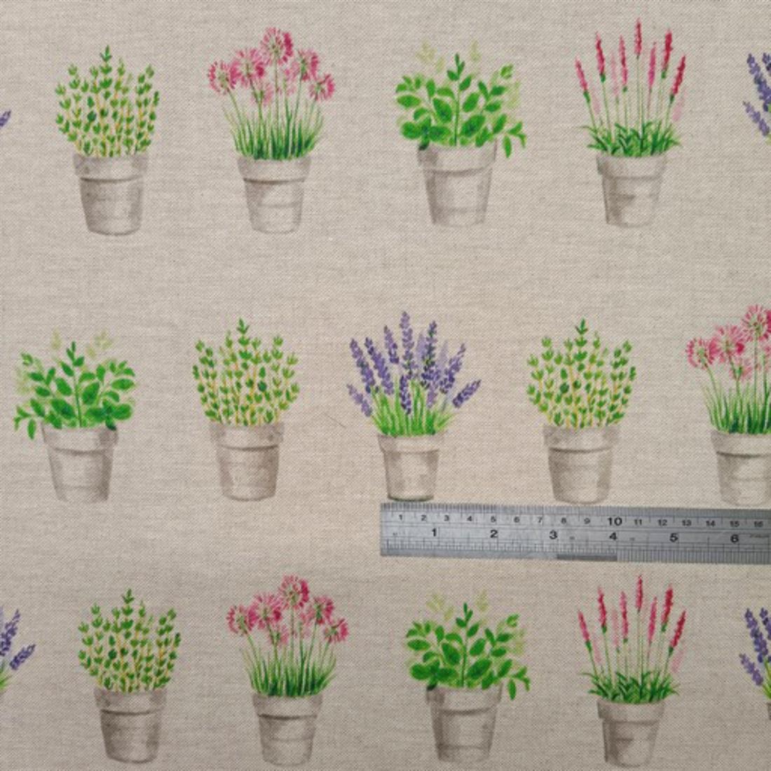 Natural Flower Pots Printed Digital Canvas Fabric