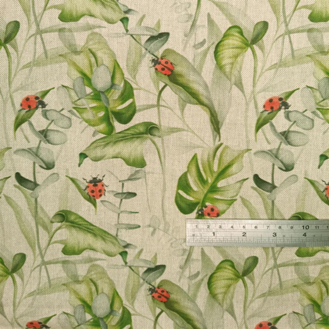 Natural Ladybirds Monsteras Printed Digital Canvas Fabric