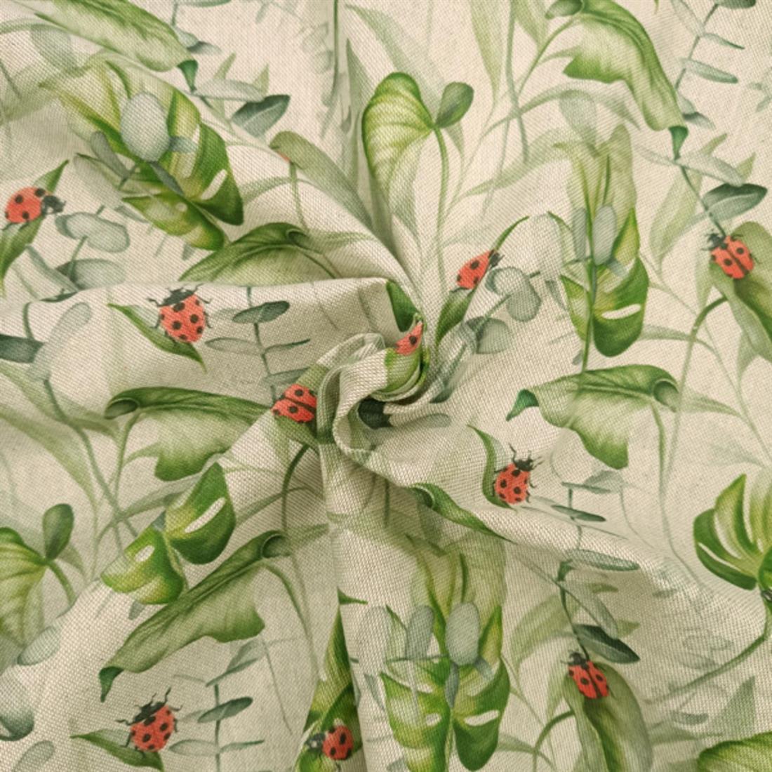 Natural Ladybirds Monsteras Printed Digital Canvas Fabric