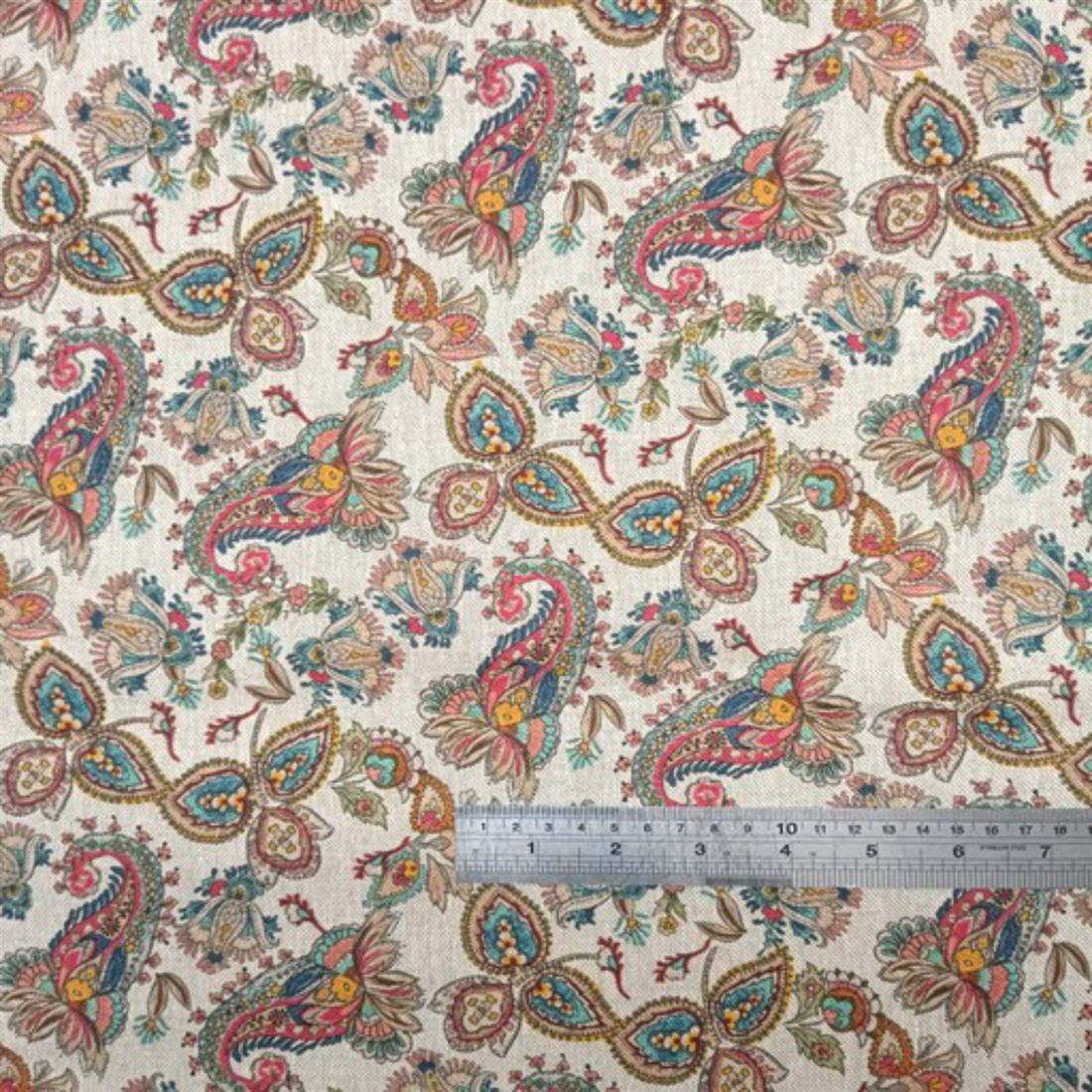 Natural Jacobean Floral Printed Digital Canvas Fabric