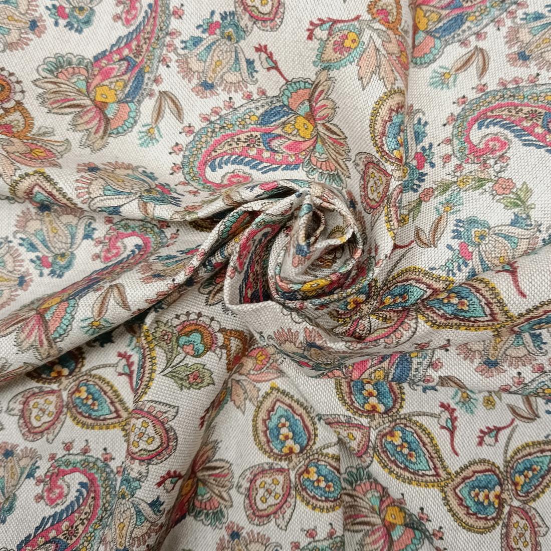 Natural Jacobean Floral Printed Digital Canvas Fabric