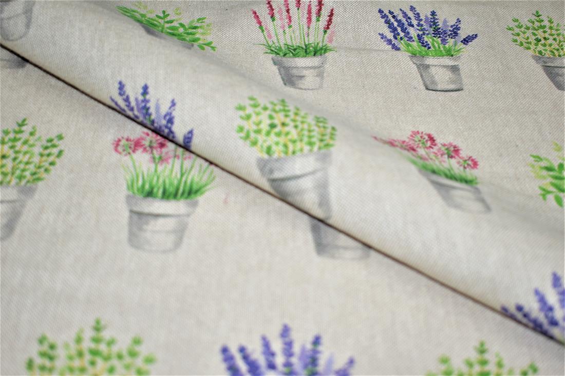 Natural Flower Pots Printed Digital Canvas Fabric