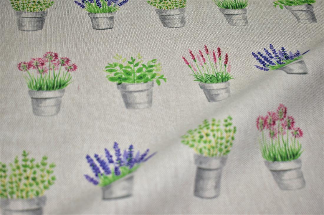 Natural Flower Pots Printed Digital Canvas Fabric