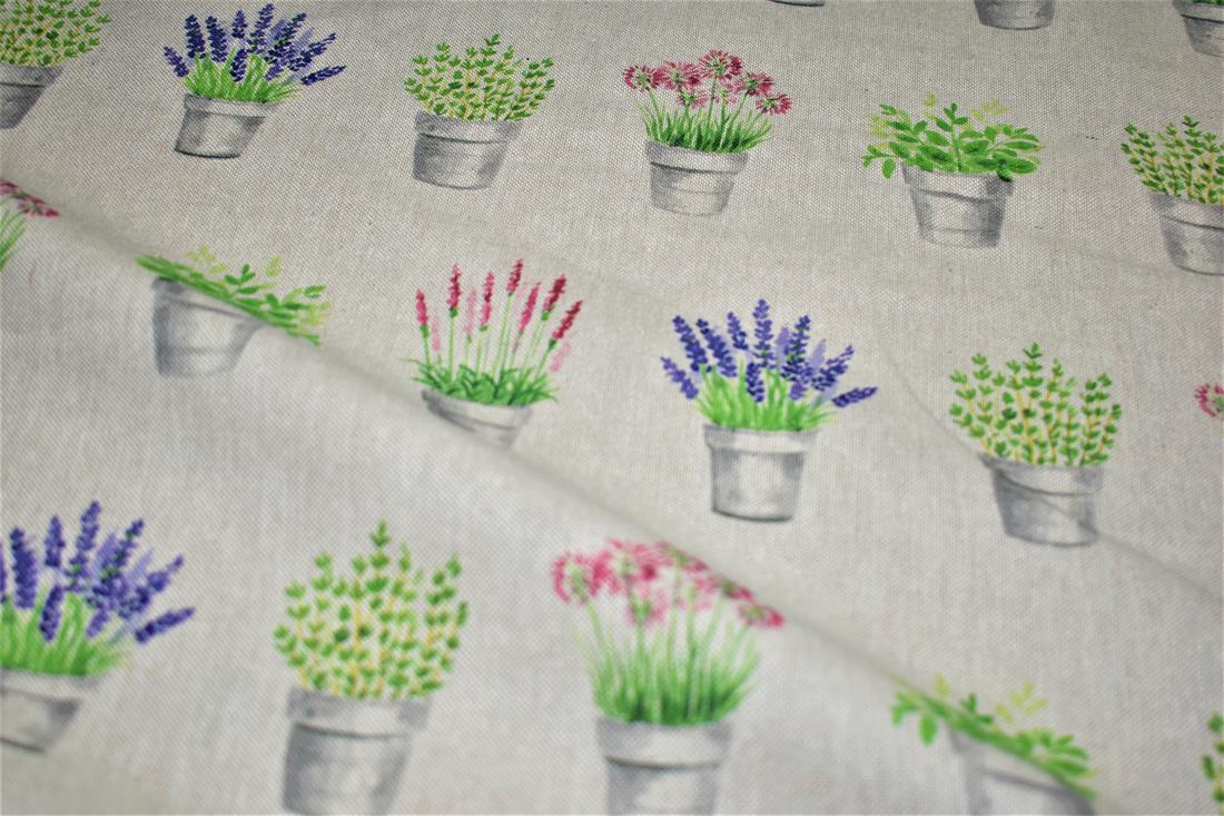 Natural Flower Pots Printed Digital Canvas Fabric