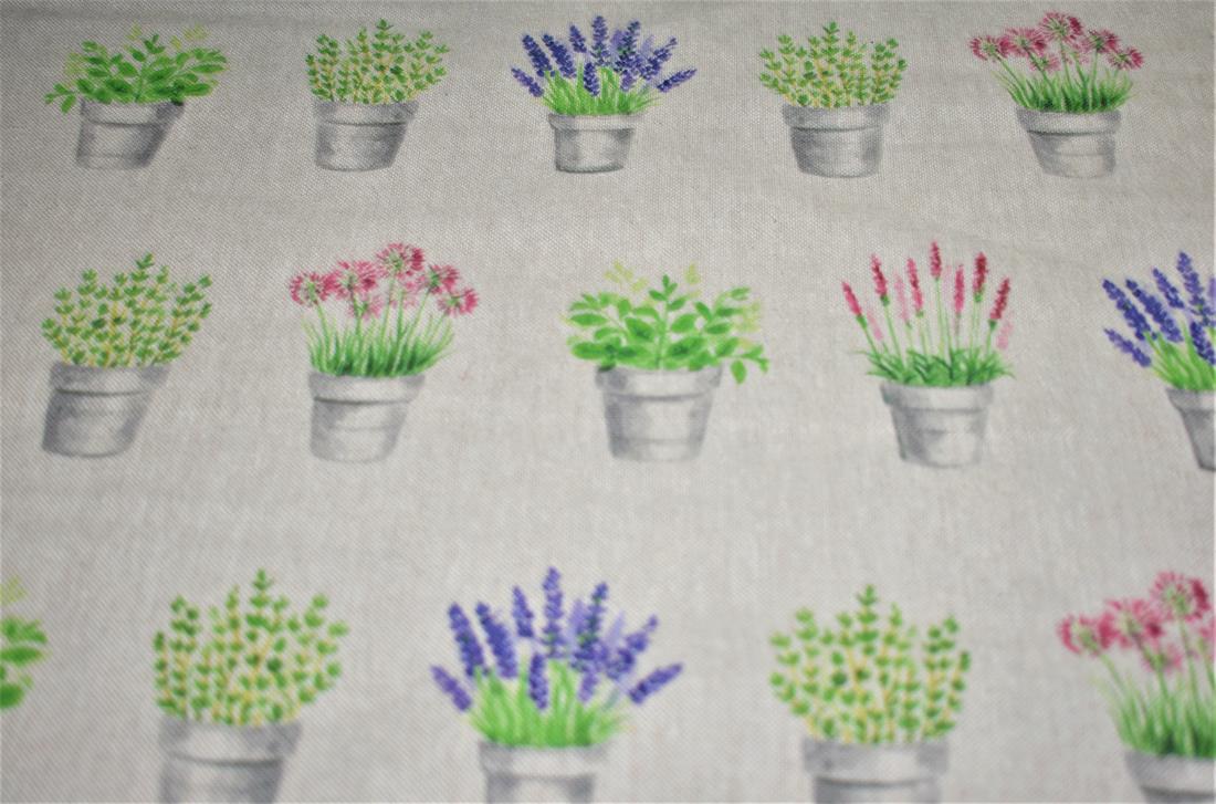 Natural Flower Pots Printed Digital Canvas Fabric