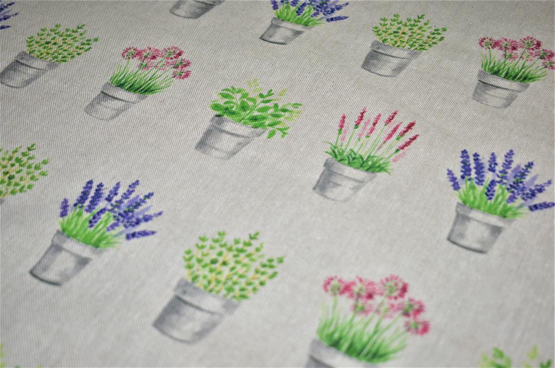 Natural Flower Pots Printed Digital Canvas Fabric