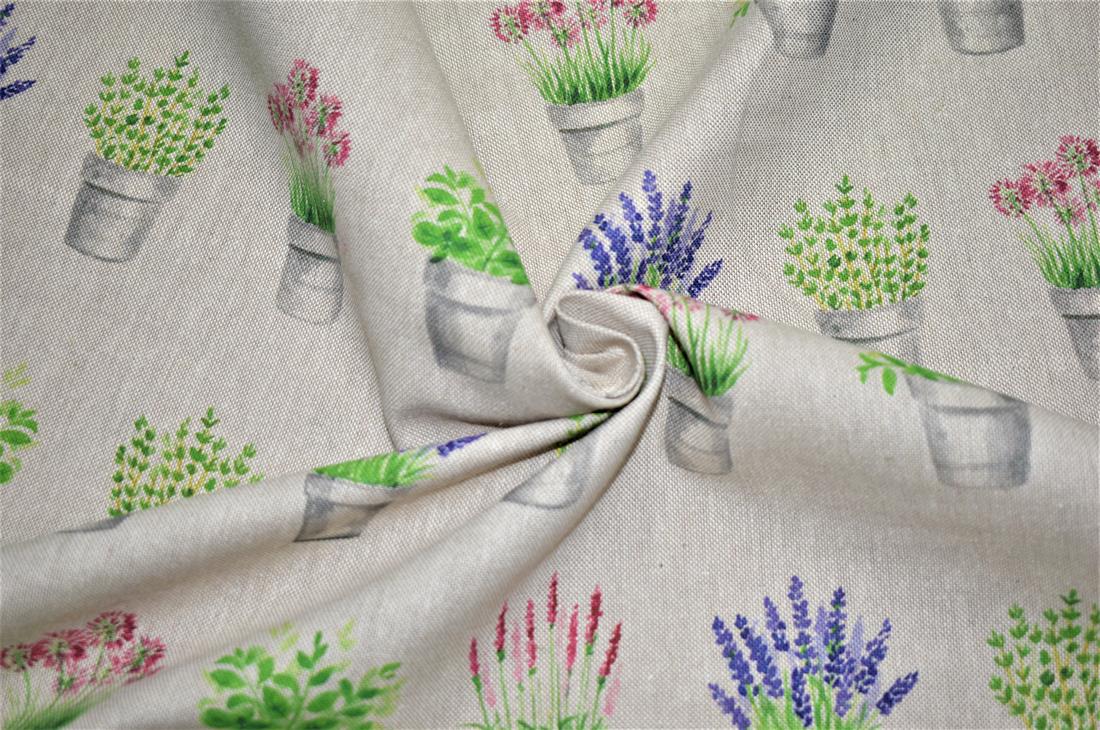 Natural Flower Pots Printed Digital Canvas Fabric
