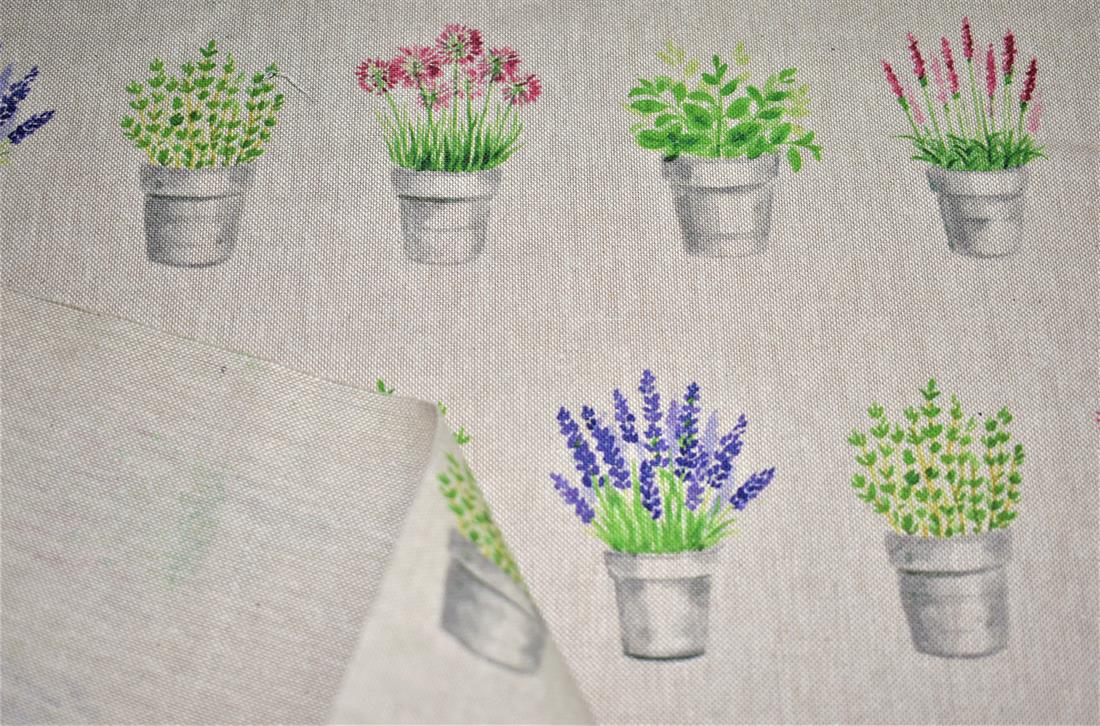 Natural Flower Pots Printed Digital Canvas Fabric