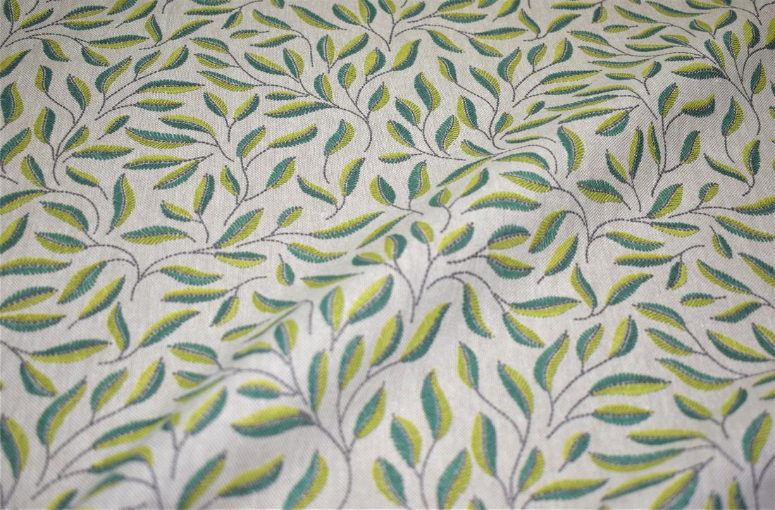 Natural Green Green Leaves Printed Digital Canvas Fabric