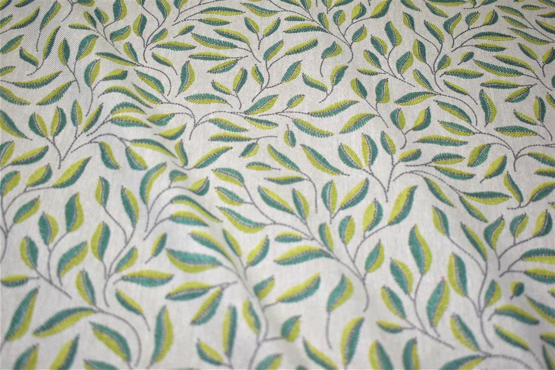 Natural Green Green Leaves Printed Digital Canvas Fabric