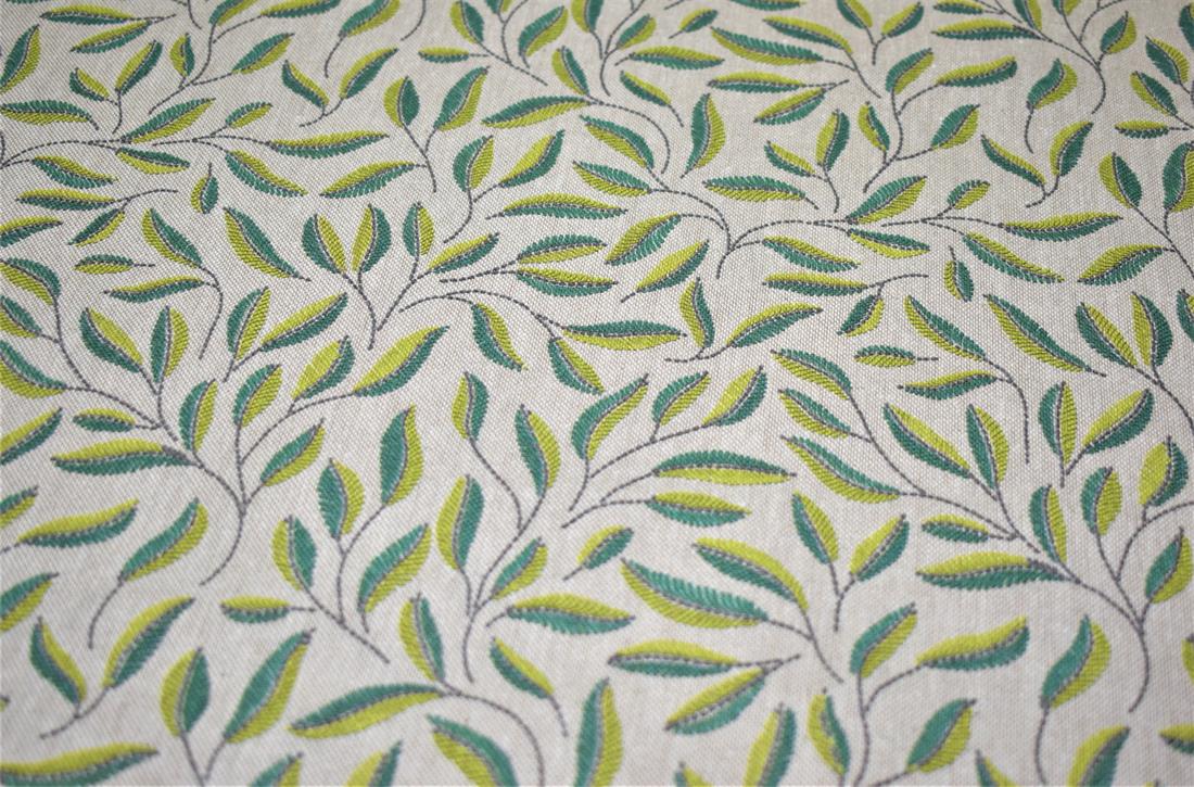 Natural Green Green Leaves Printed Digital Canvas Fabric