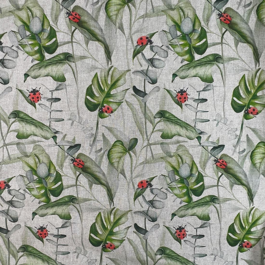 Natural LadyBird Monstera Printed Canvas Fabric