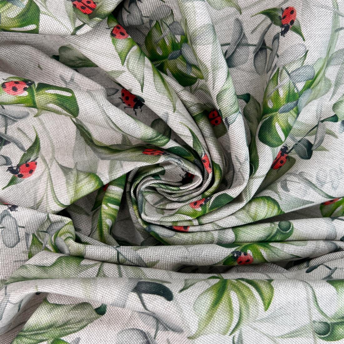 Natural LadyBird Monstera Printed Canvas Fabric