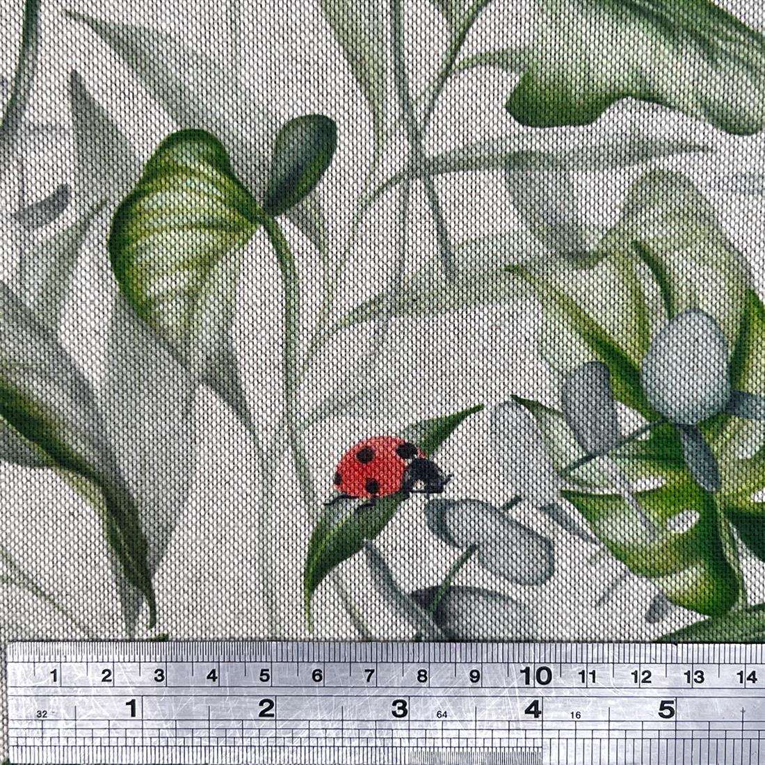 Natural LadyBird Monstera Printed Canvas Fabric