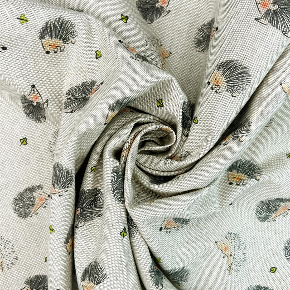 Natural Little Hedgehogs Printed Digital Canvas Fabric
