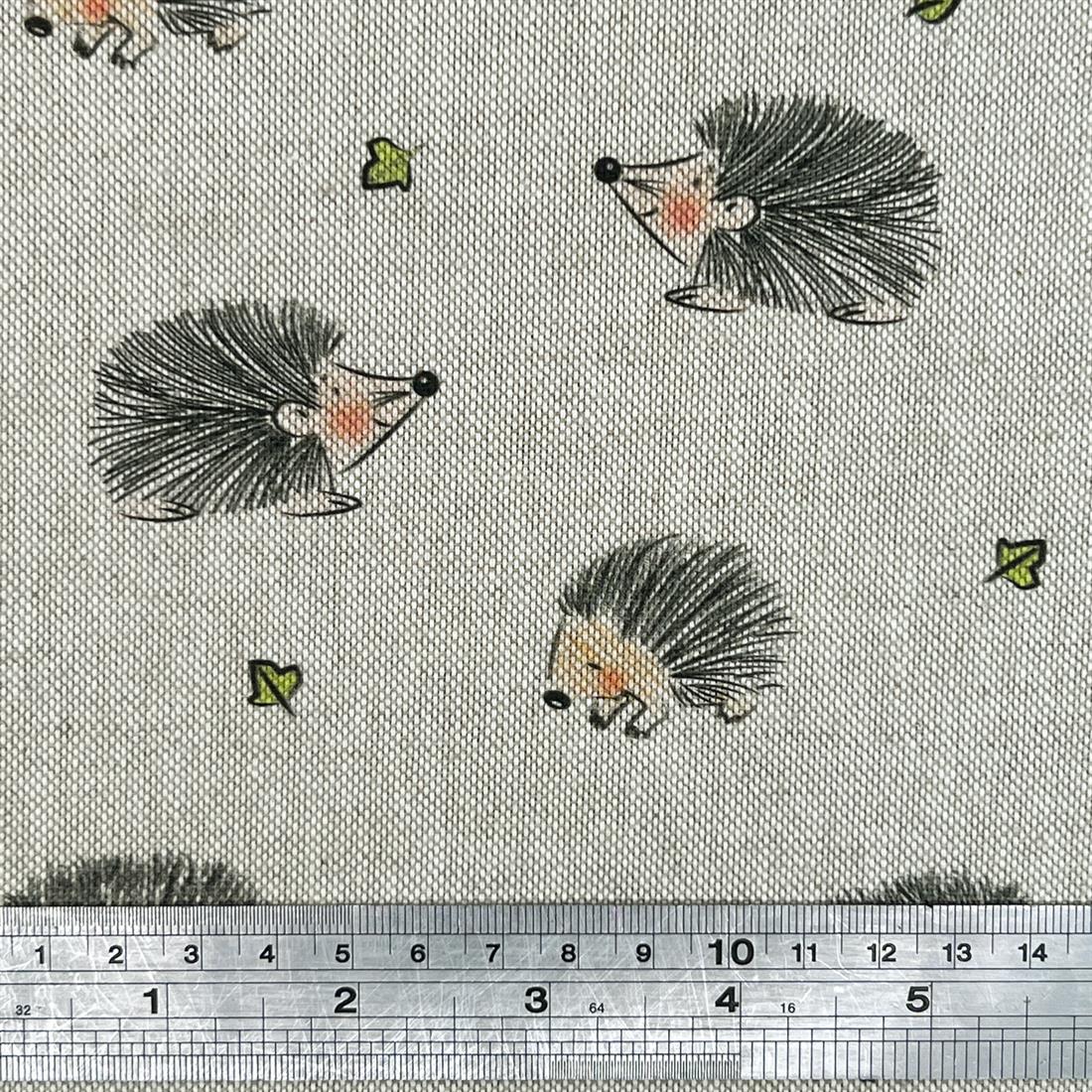 Natural Little Hedgehogs Printed Digital Canvas Fabric
