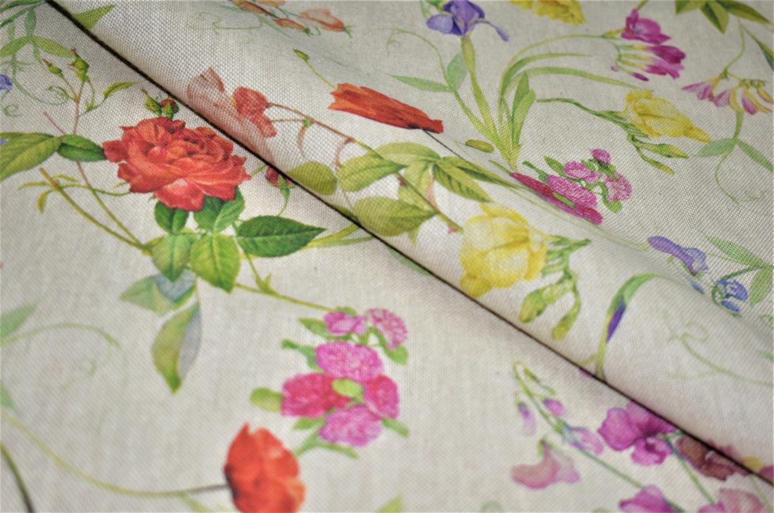 Natural Classic Floral Printed Digital Canvas Fabric