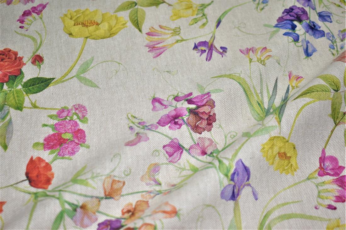 Natural Classic Floral Printed Digital Canvas Fabric