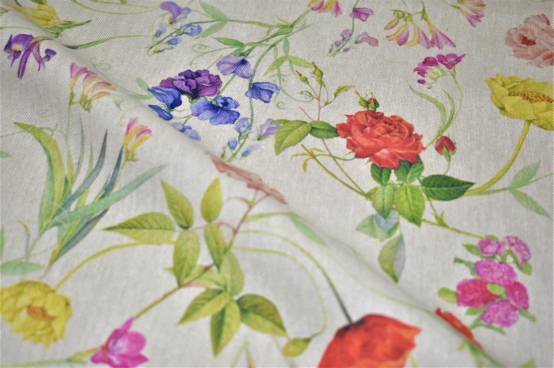 Natural Classic Floral Printed Digital Canvas Fabric