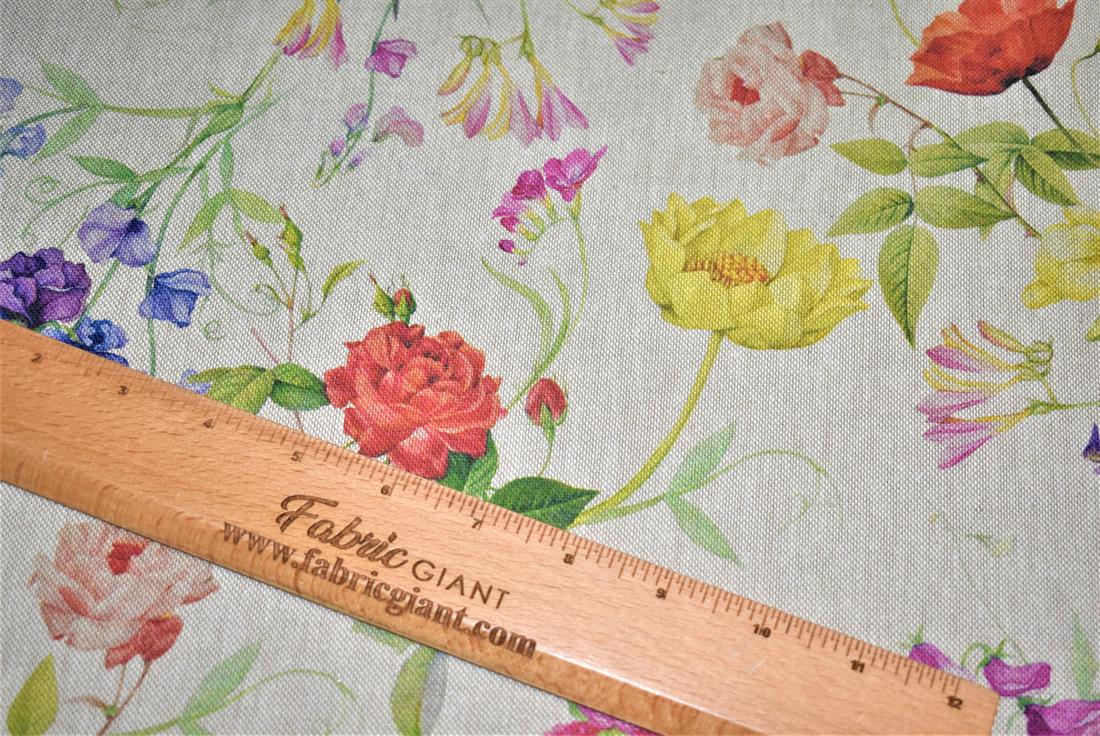 Natural Classic Floral Printed Digital Canvas Fabric