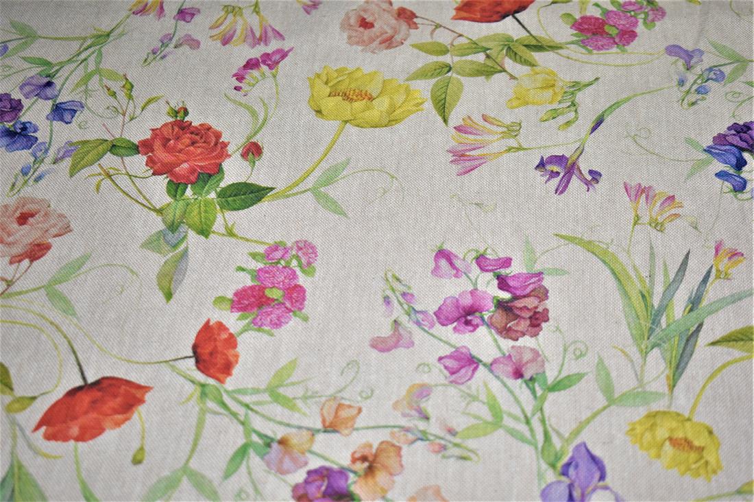 Natural Classic Floral Printed Digital Canvas Fabric
