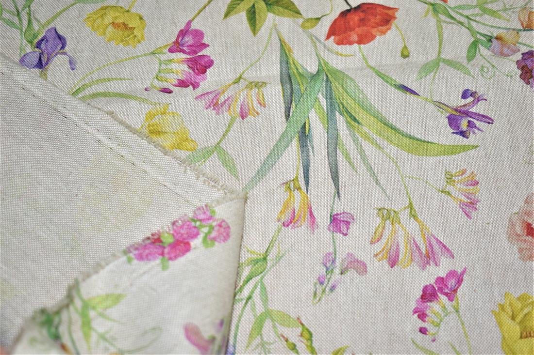 Natural Classic Floral Printed Digital Canvas Fabric